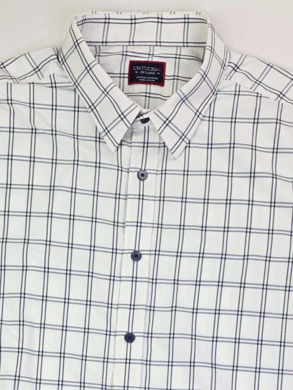 Untuckit Nylon Elastane White Navy Check Mens Size 2XL Long Sleeve Logo Shirt